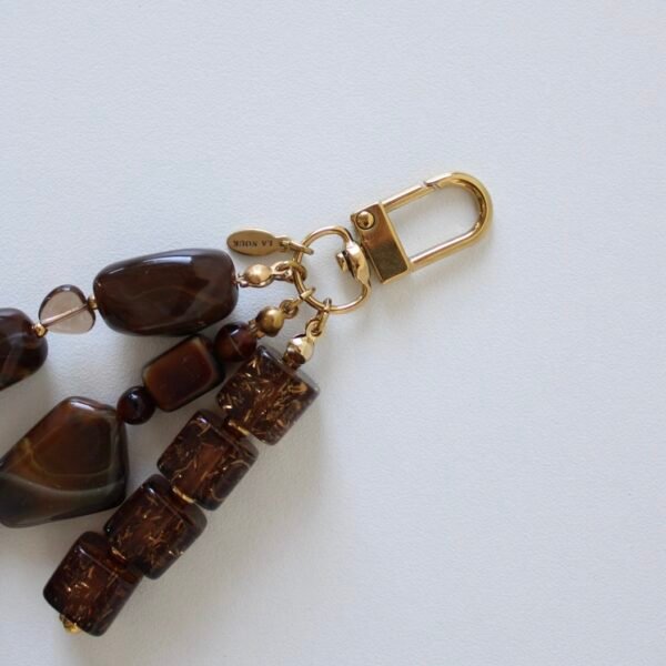 Kralen sleutelhanger - Stainless steel sleutelhanger - Donker bruin